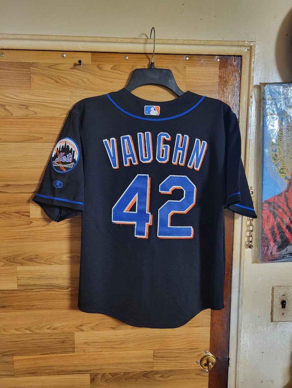 Rawlings Authentic MLB New York Mets VAUGHN #42 Jersey Sz 10-12 Youth Black USA